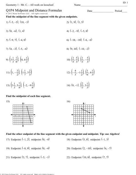 midpoint and distance formula worksheet answers key geometry